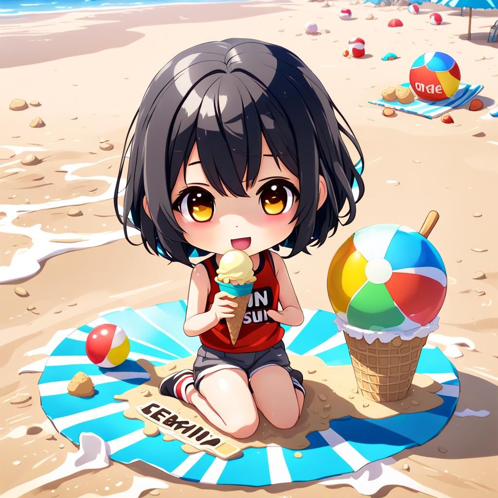 Chibi Girl's Beach Day: 3D Anime Art
