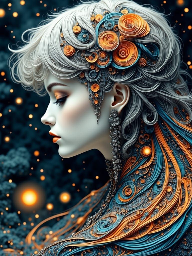 Gothic Portrait of Woman with Zentangle Swirls