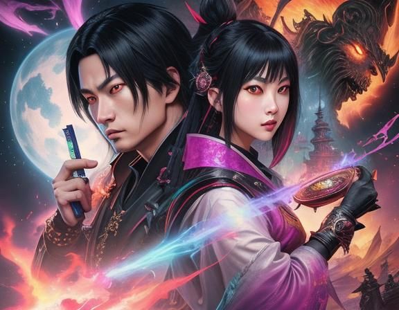 Neon Asian Vampire in Underground Comic Art Style