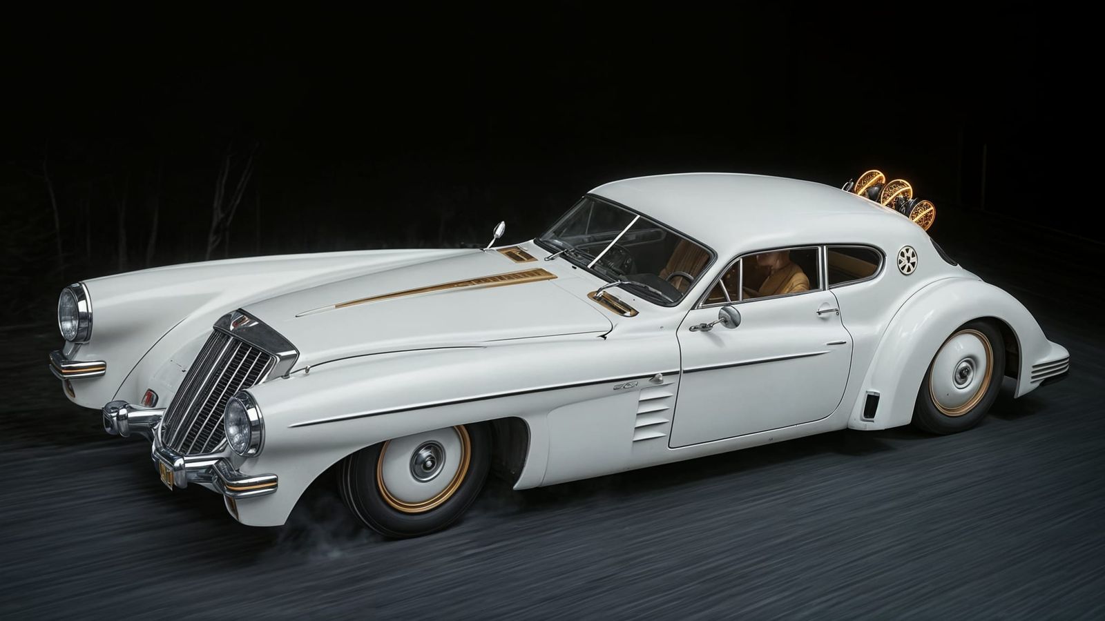 Retro Steampunk Supercar Speeds Through Snowy Canadian Fores...