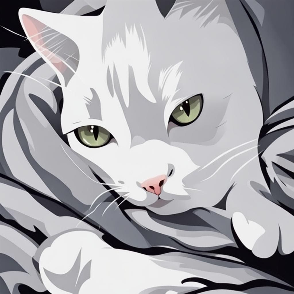 Adorable Grey, White, and Black Cat Portrait