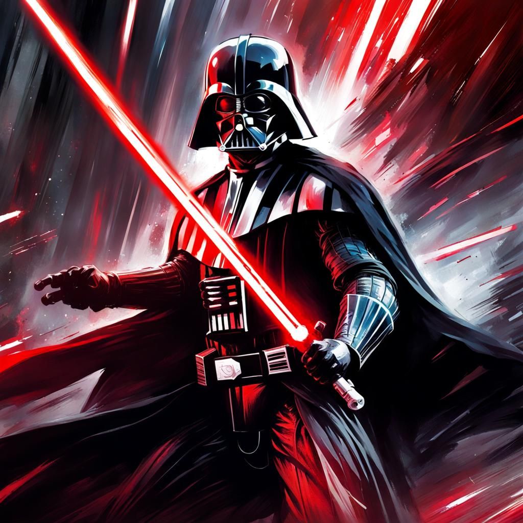 Darth Vader's Epic Battle, in Fantasy Art Style