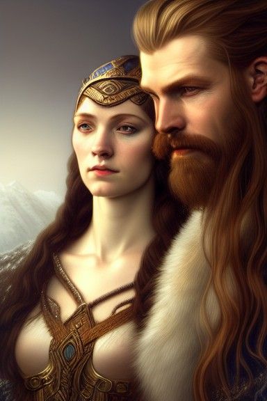 Norse Gods Njordr and Skadi Portrait in Photorealistic Style