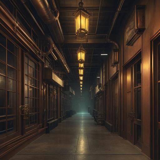 Steampunk Digimon in Industrial Alleyway with Clockwork Deta...