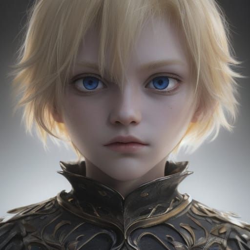 Sinister Portrait: Blond Boy with Glowing Gem Eyes