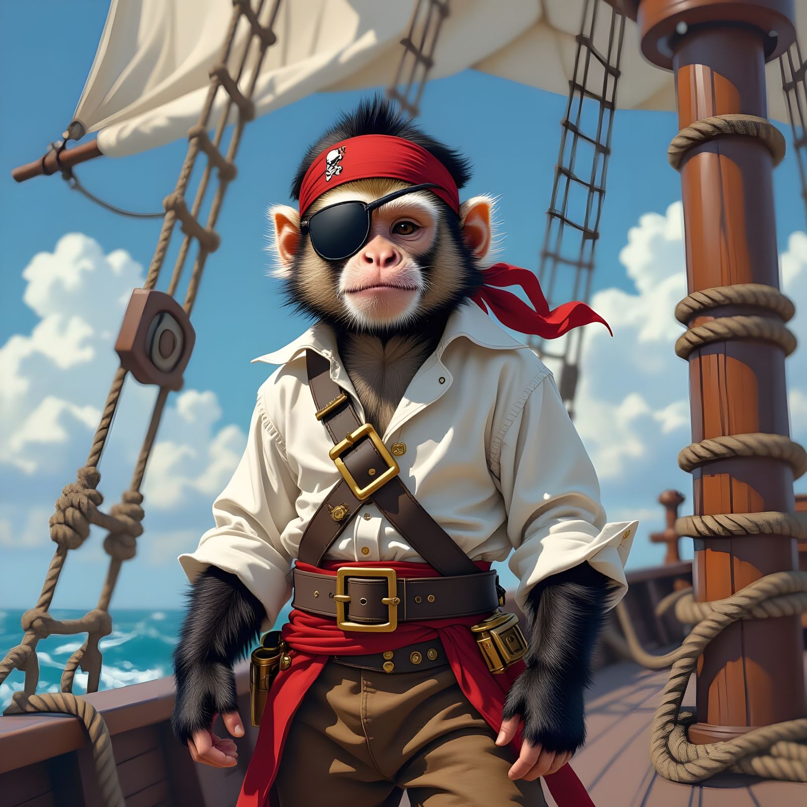 Pirate Monkey on Deck of Ship