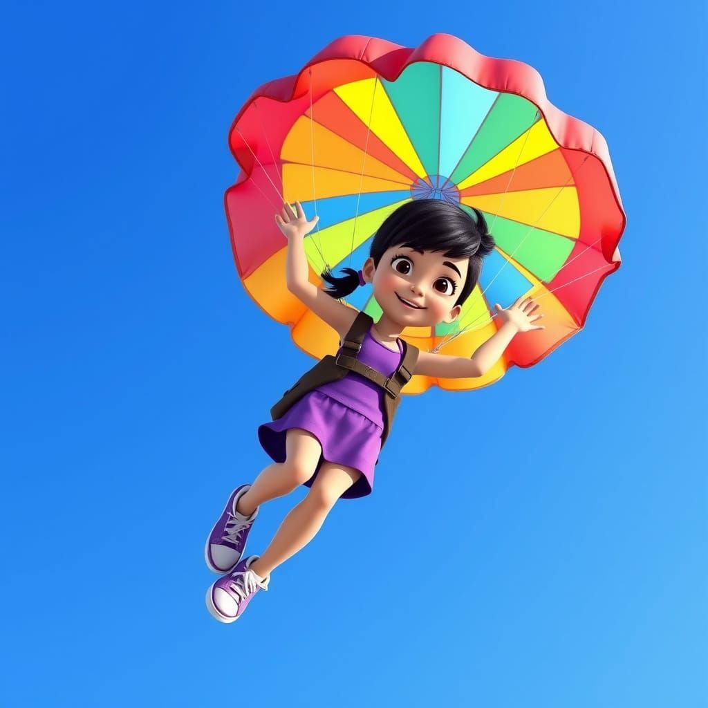 Girl Parachuting in Nick Jr. Inspired 3D Animation
