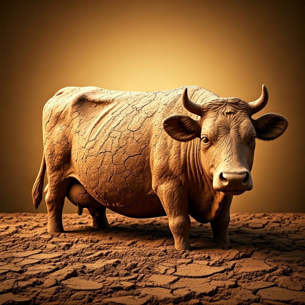 Earthy Terracotta Cow Sculpture in Warm Golden Light