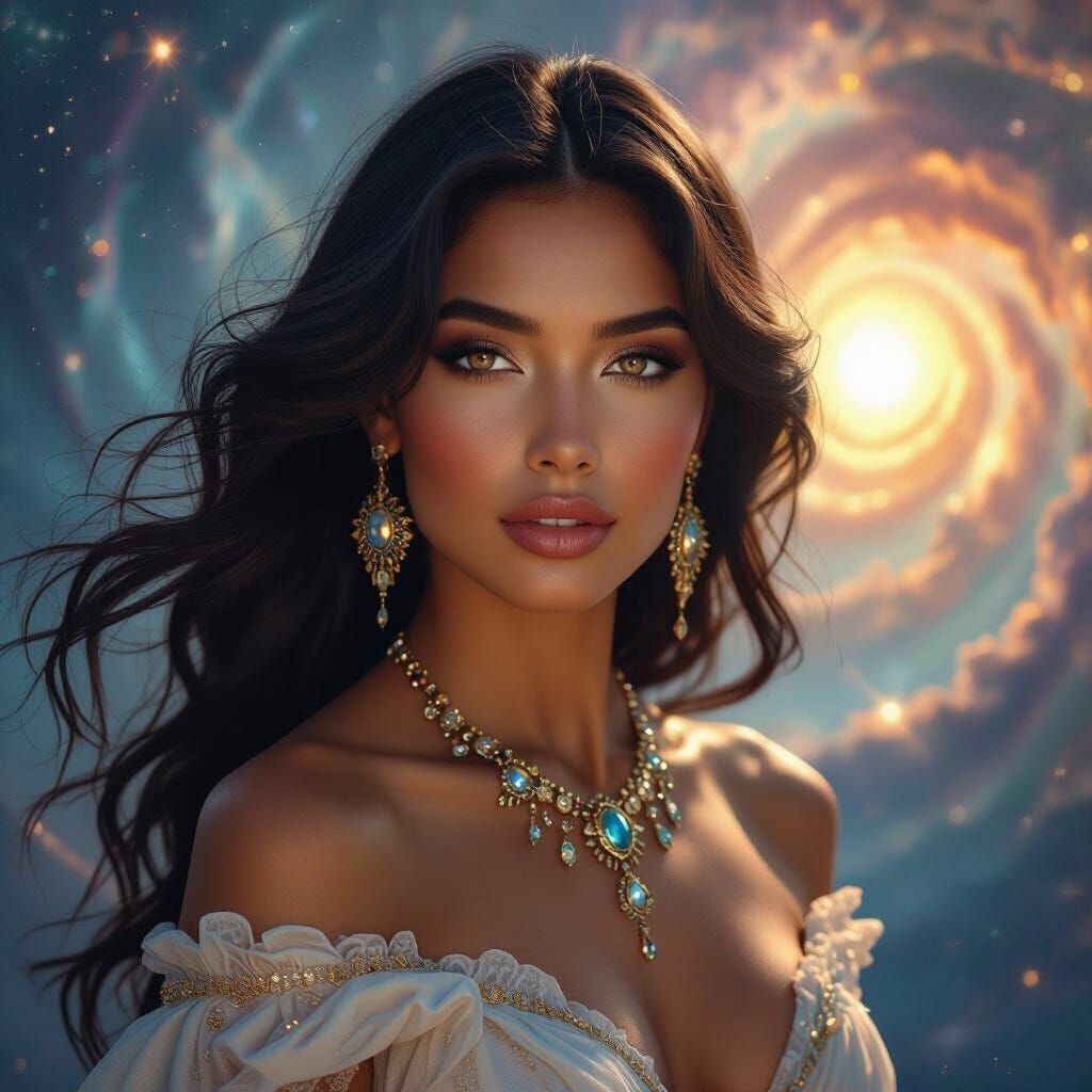 Latina Goddess in a Swirling Galaxy