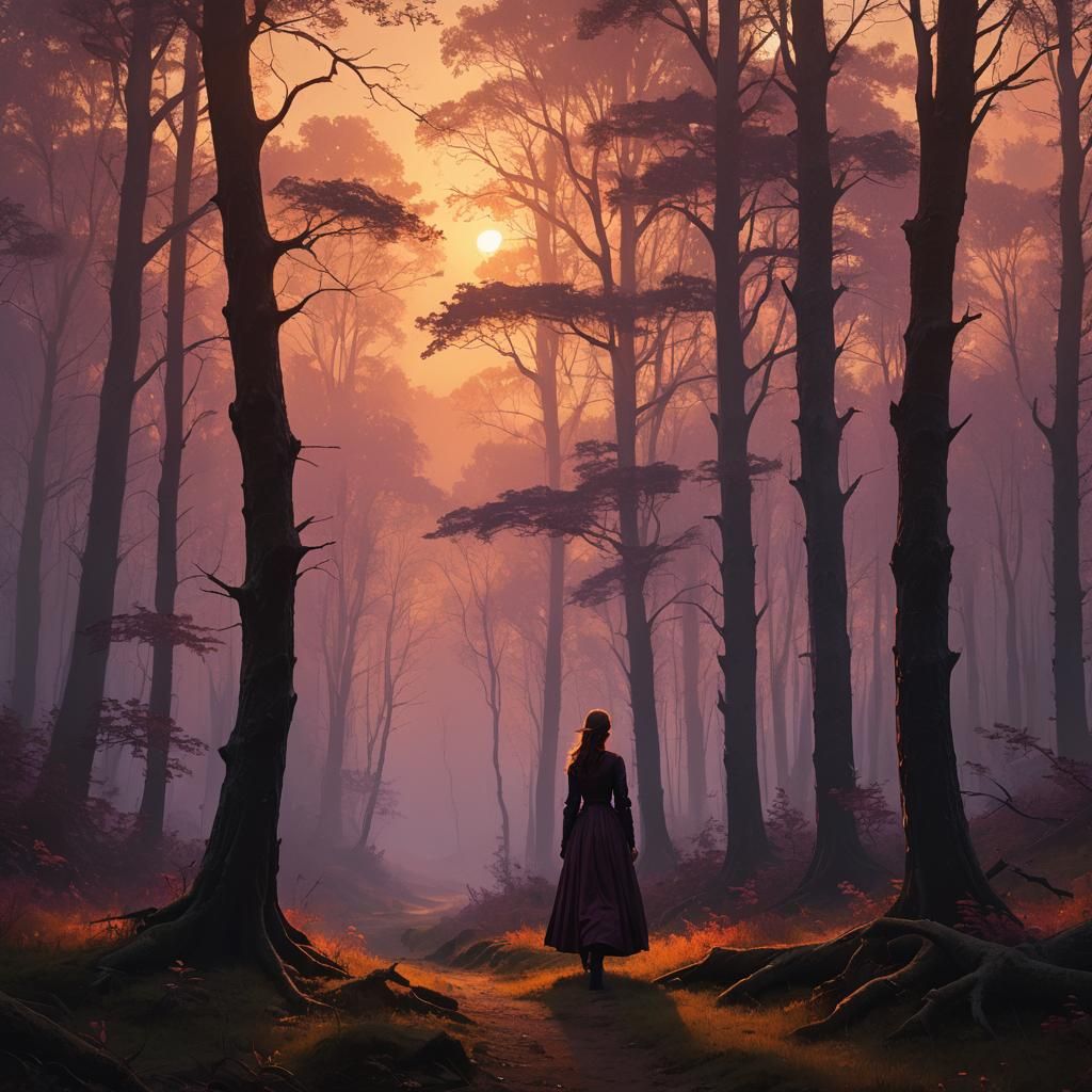 Girl's Silhouette at Sunset: A Digital Matte Painting