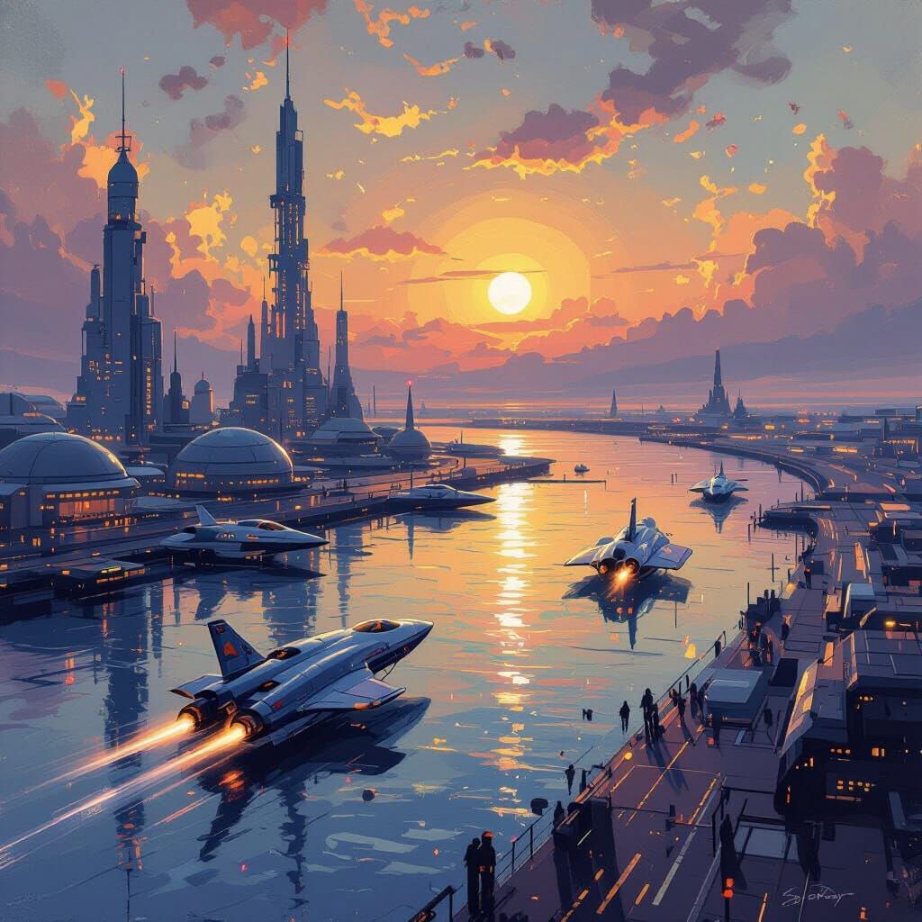 Alien Spaceport: Impressionistic Sci-Fi Landscape