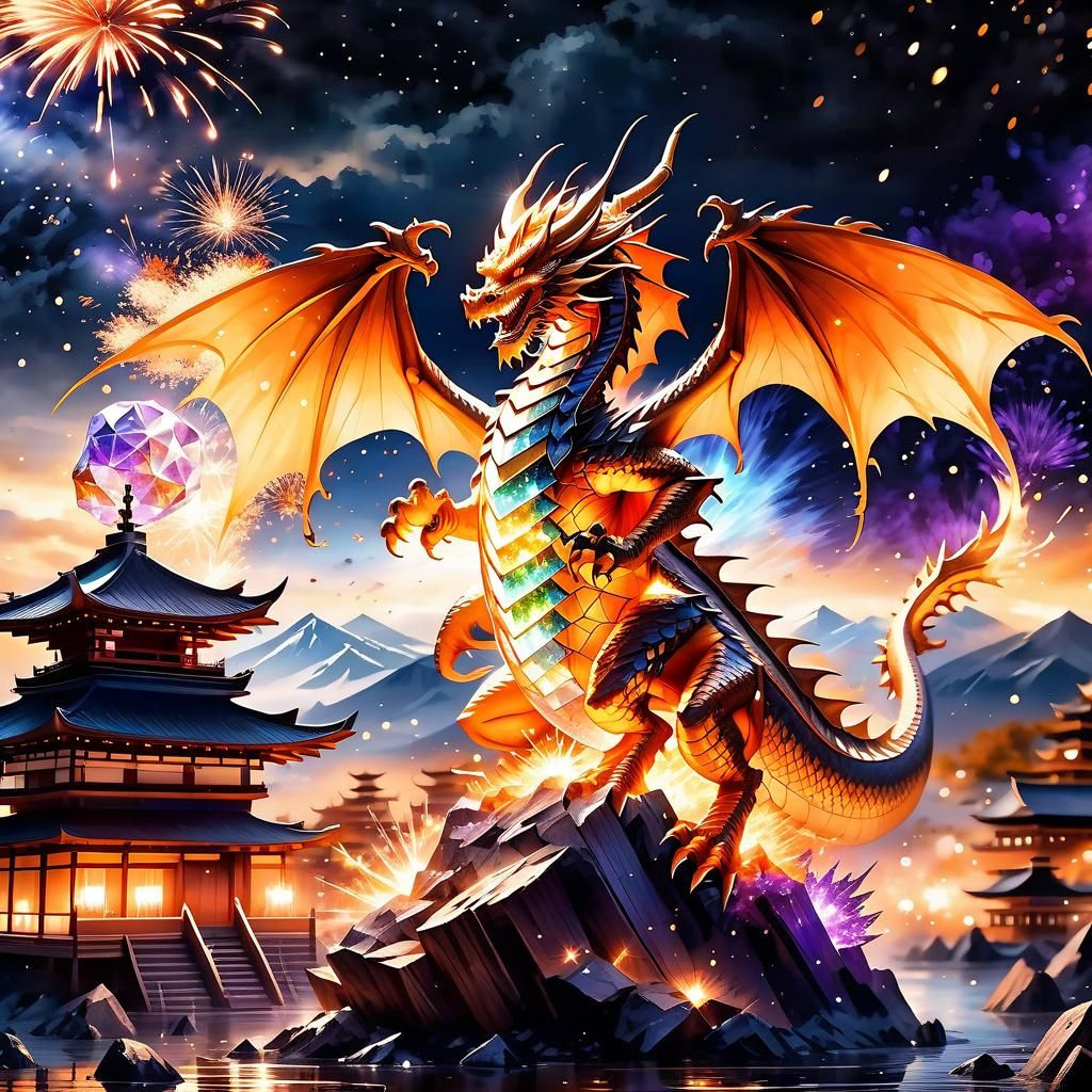 Crystal Dragon in Japanese Aquarelle Style