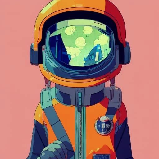 Astronaut Husky in Anime-Inspired Acrylic Style