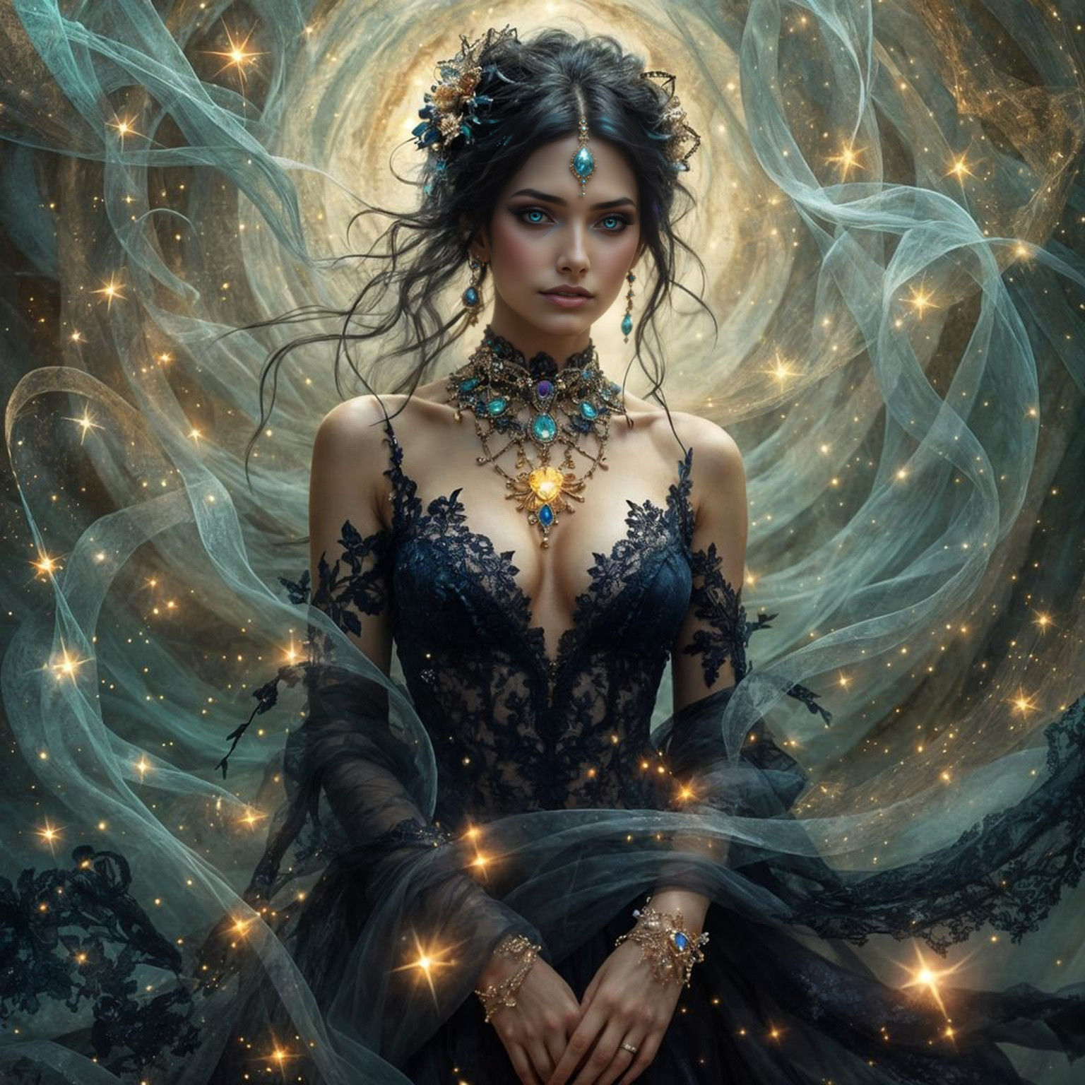 Enigmatic Beauty in Ethereal Gown