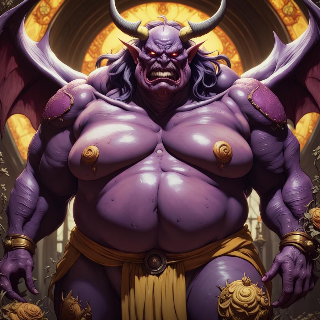 Morbidly Obese Anime Demon in Dark Fantasy Style