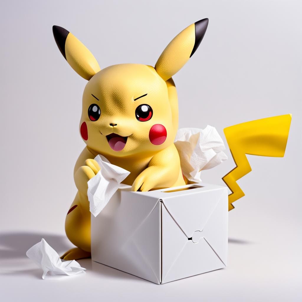 Pikachu with Tissue Box Cartoon Rendering
