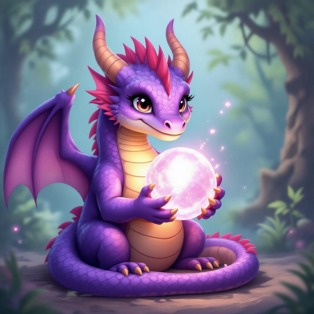 Realistic Purple Dragon Holding a Radiant Pearl