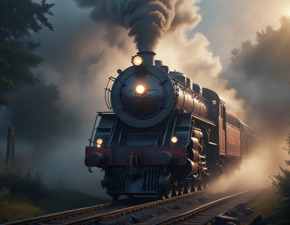 Steam Locomotive Unveils through Morning Fog