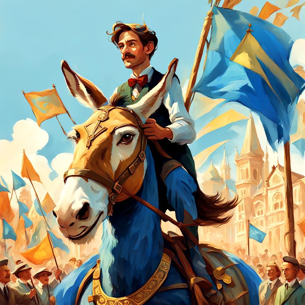 Pinocchio on Donkey, Art Nouveau Portrait