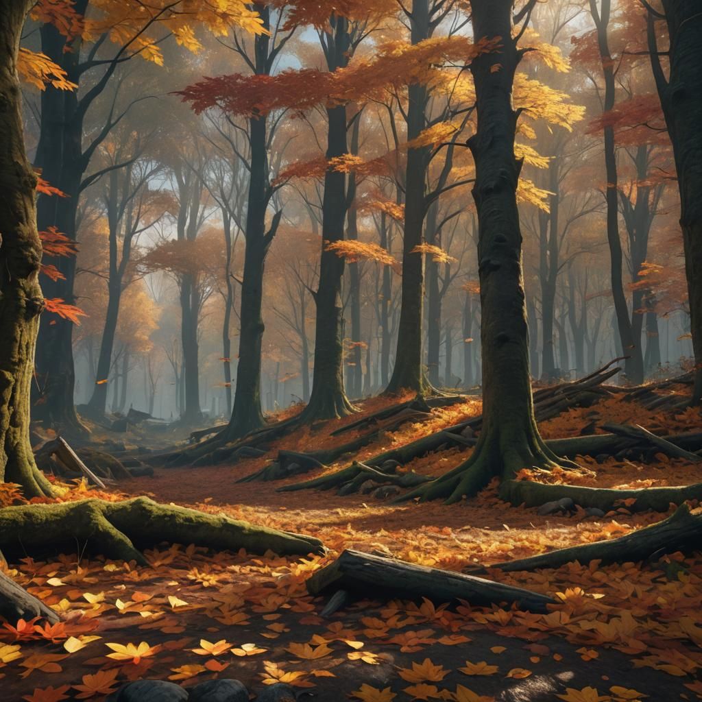 Autumn Leaves in New England Forest