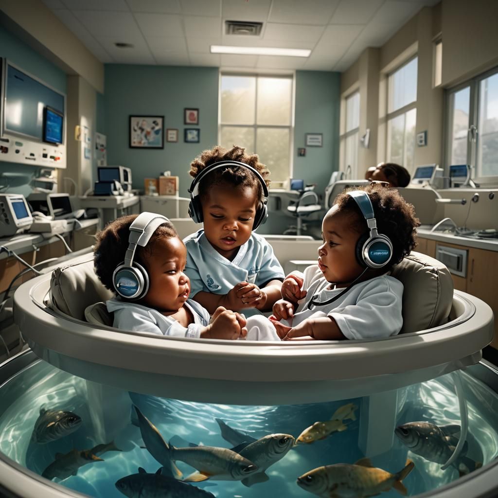 Babies Dapping in Hospital Nursery: 3D Rendered Art