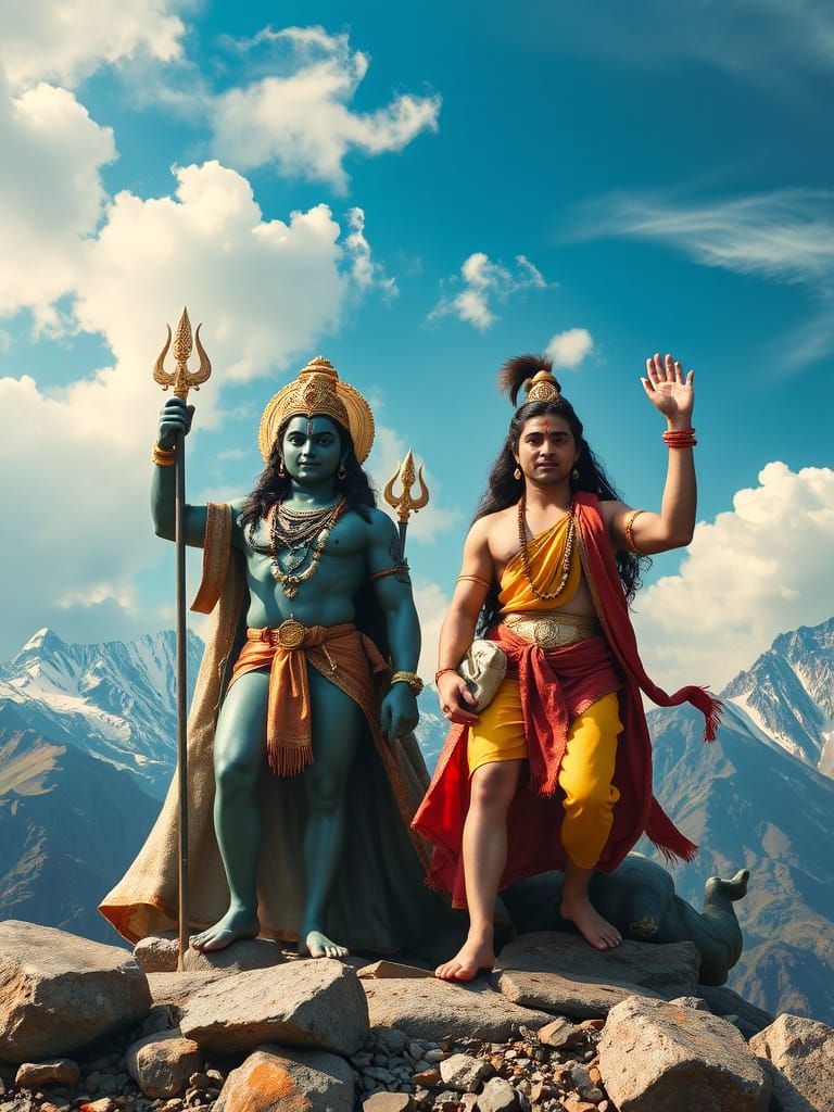 Hindu Gods Shanidev and Shiva in Epic Glory