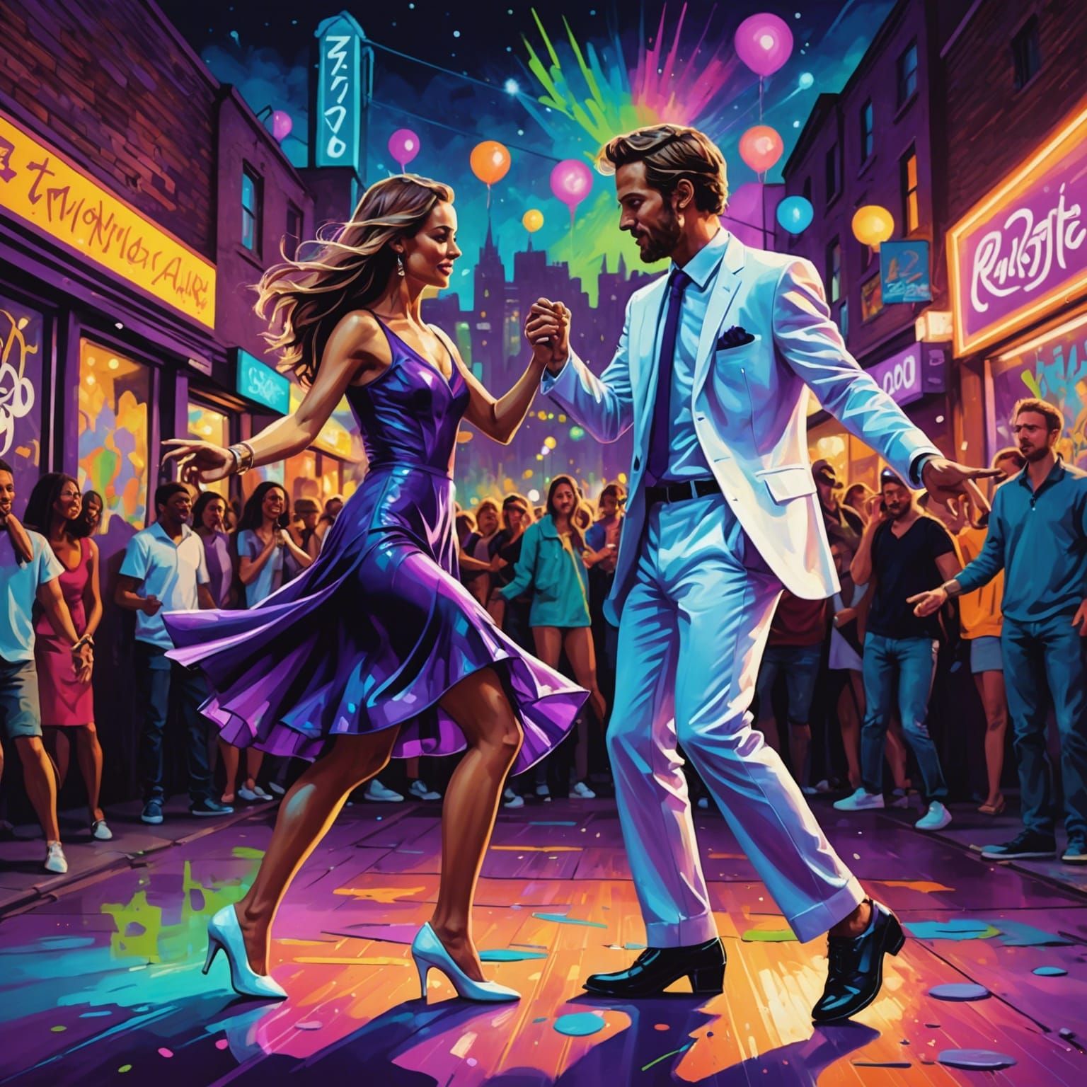 Groovy 60s Dance Party in Graffiti Art Style