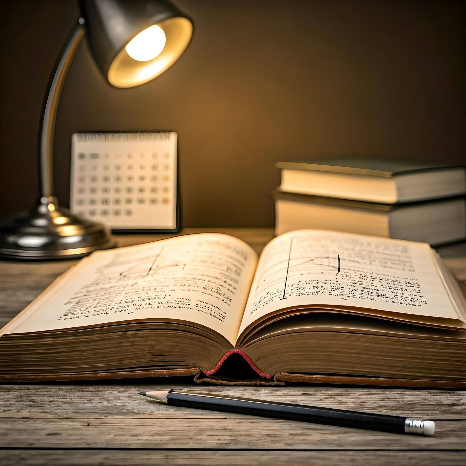 Vintage Math Book with Pencil on Wood