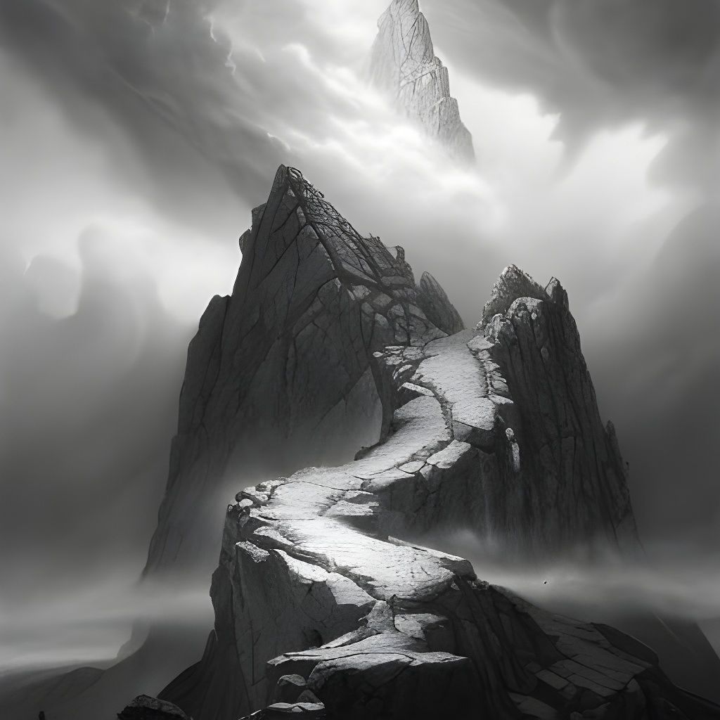 Mount Olympus Pencil Drawing Under Spiralling Clouds