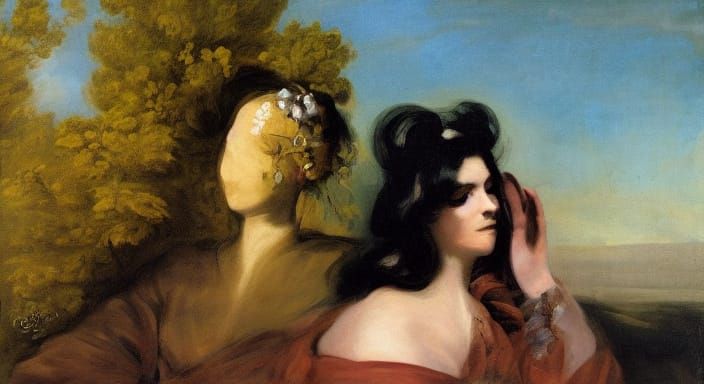 Soulful Portrait in Romanticism Style with Turbulent Sky