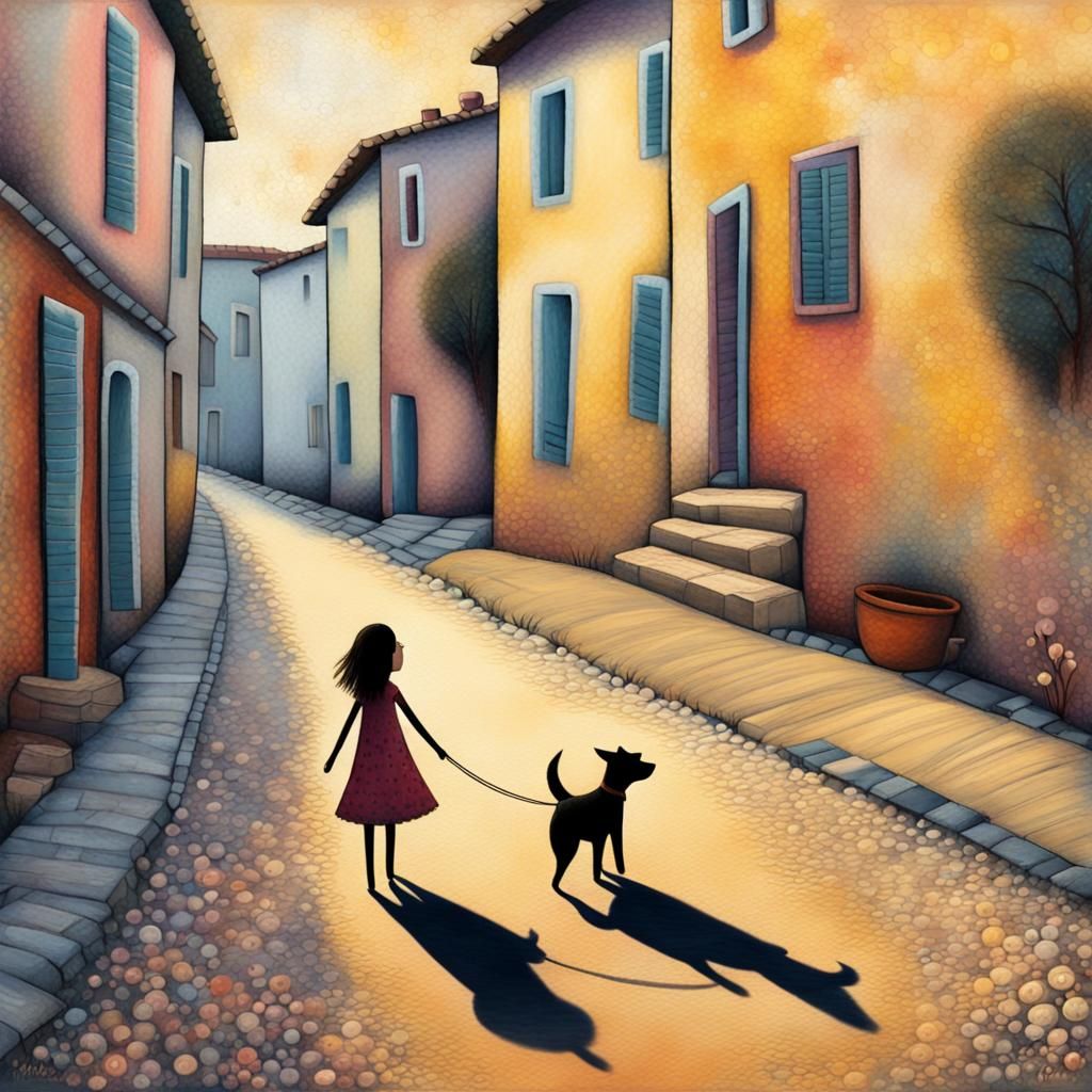 Happy Village Scene in Art Brut Style