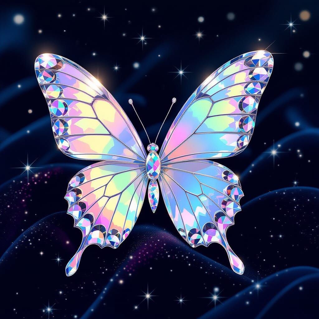 Iridescent Crystal Butterfly on Starry Night
