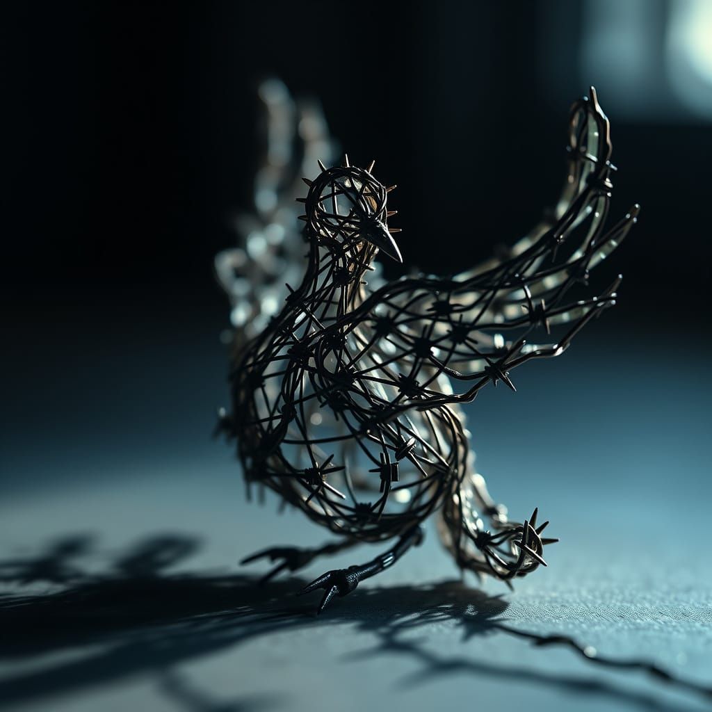 Gritty Dove Sculpture in Barbed Wire