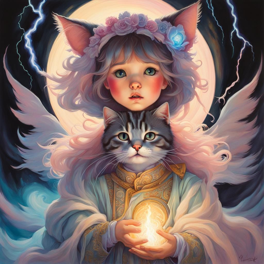 Surreal Kitten in Alphonse Mucha Style