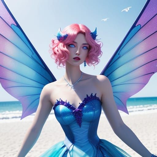 Vampire Character in Whimsical Beach Scene