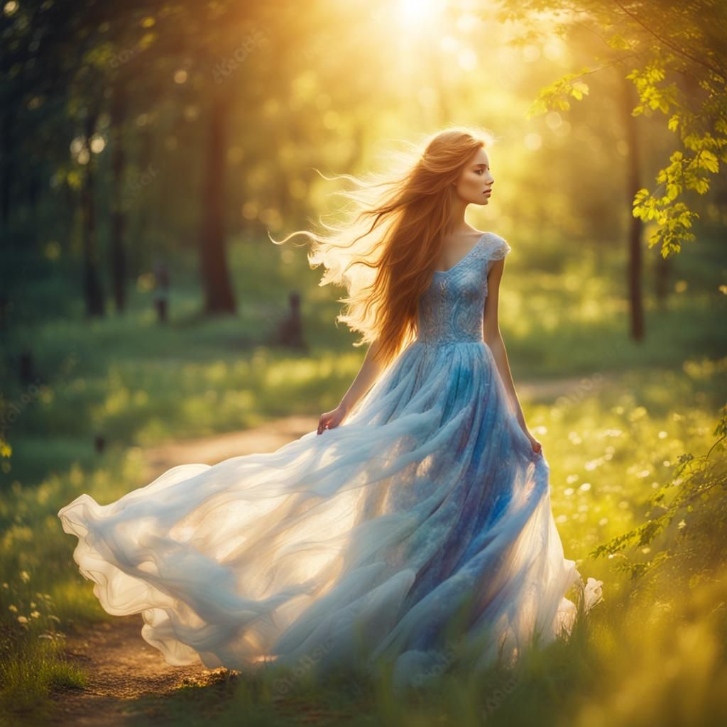 Radiant Girl in Sunlit Park: Art Fantasy