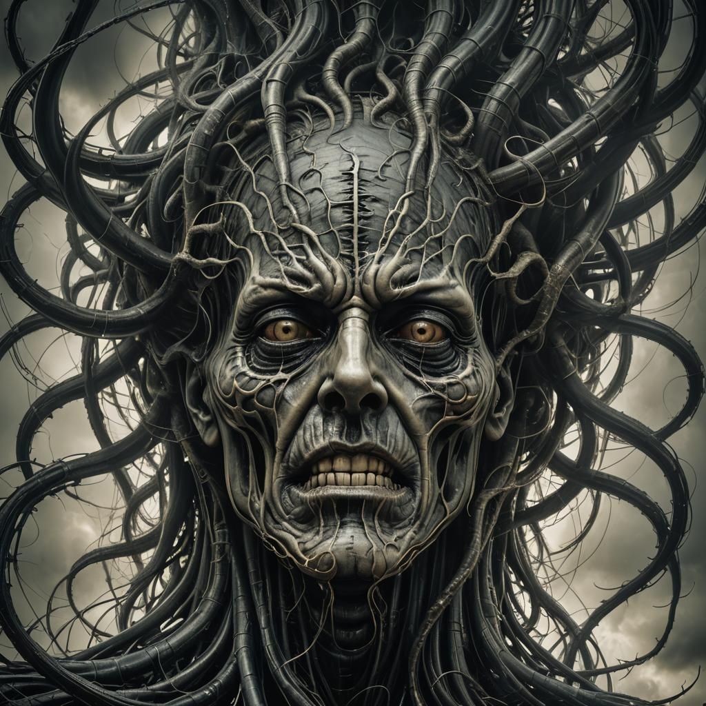 Anguished Face in Dark Surrealism Style