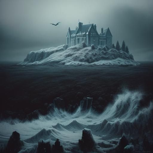 Waves Crashing on Glacier with Gothic Graveyard Crow