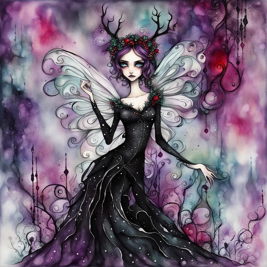 Gloomy Goth Fairies Celebrate Whimsical Christmas in Alcohol...