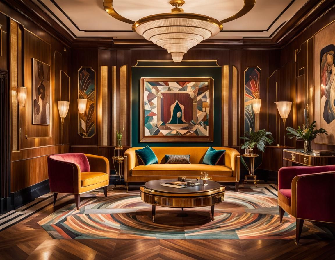 Luxurious 1930s Art Deco Lounge with Dancing Couple