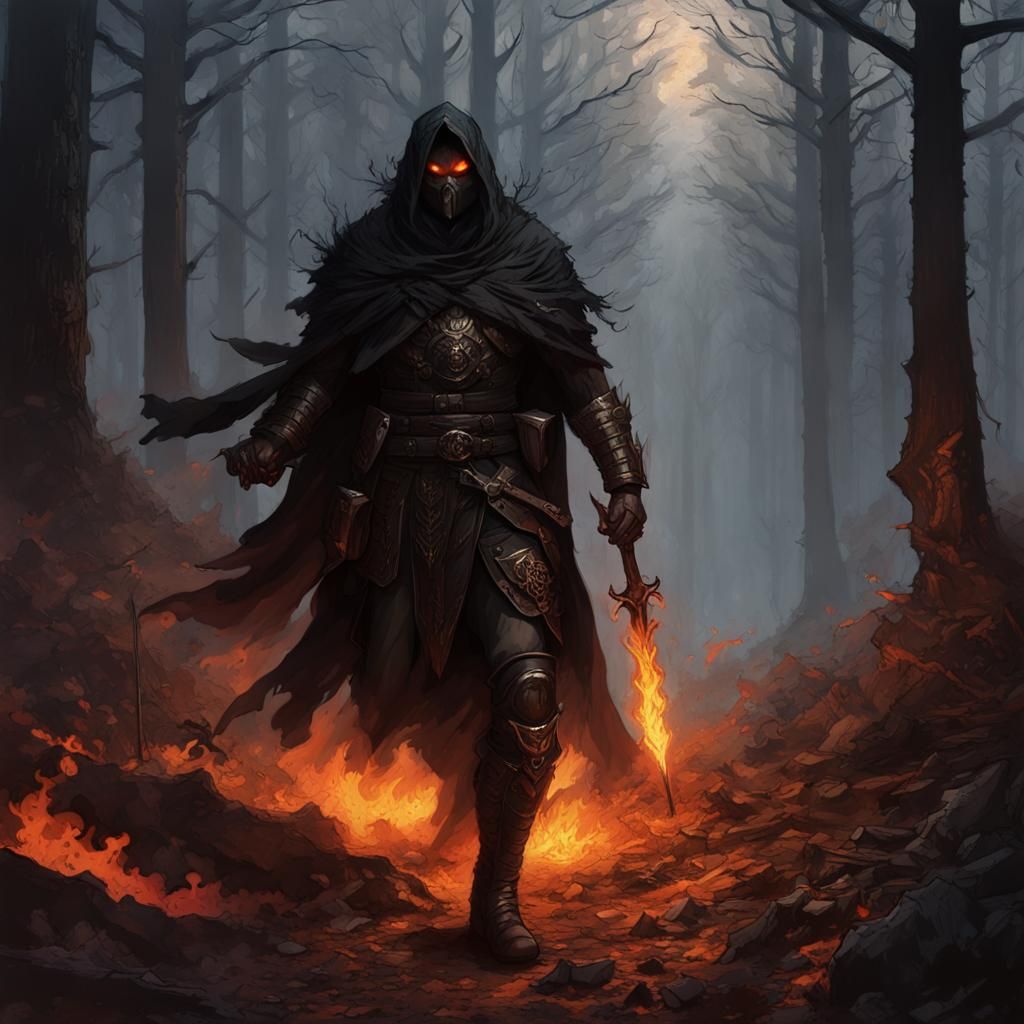 Shadow Warrior Patrols Dark Forest with Magic