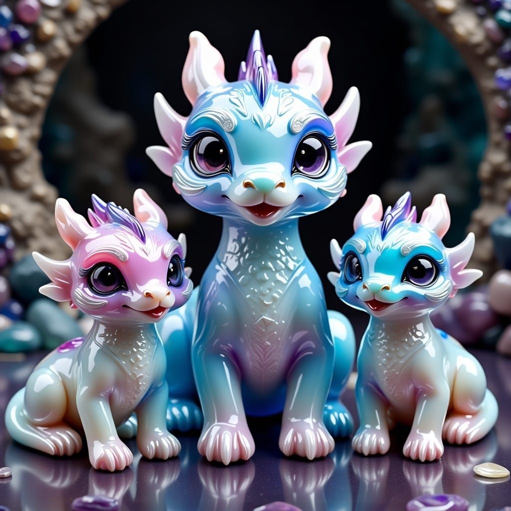 Crystal Dragon Mama and Babies Portrait