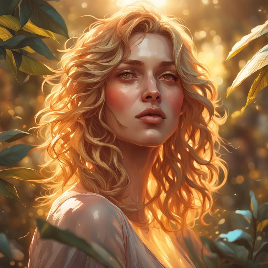 Golden Summer Person Portrait in Hyperdetailed Style
