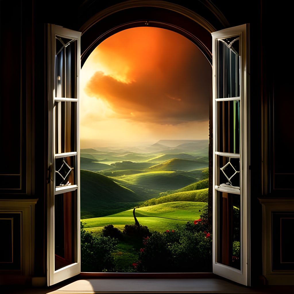 Fantasy World Dreamscape Through Glass Window
