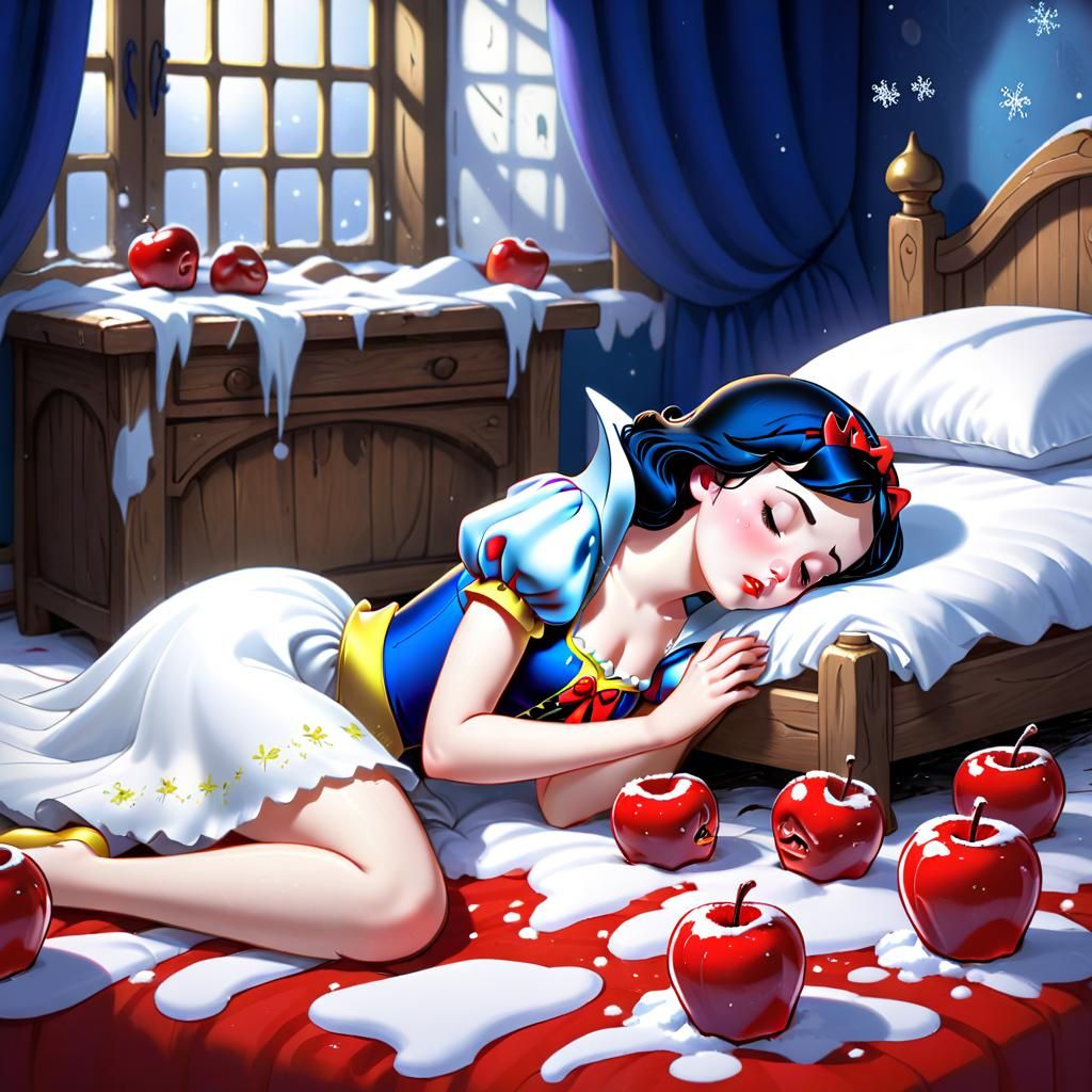 Poisoned Snow White Asleep on Bed