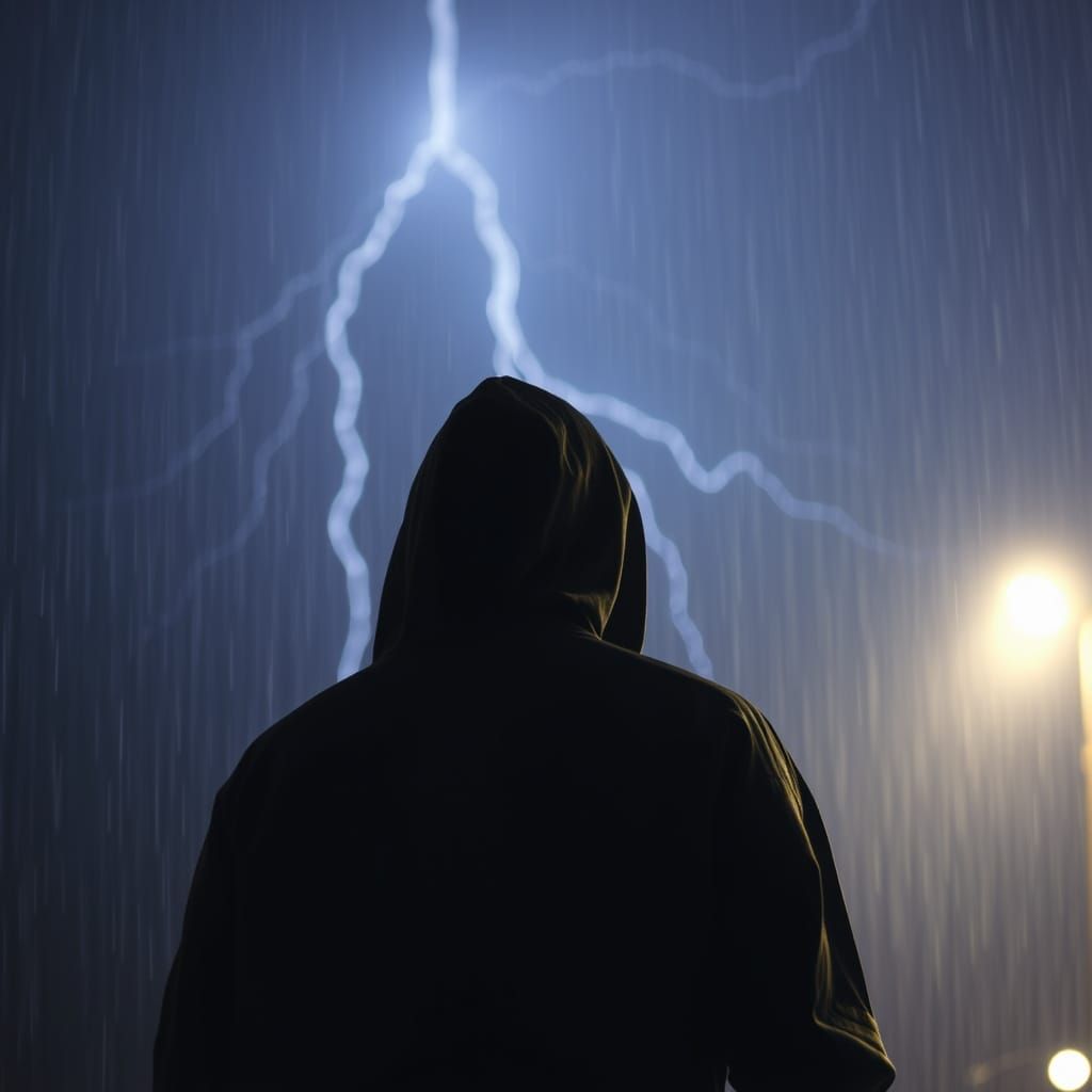 Stormy Urban Encounter in Rainy Cityscape