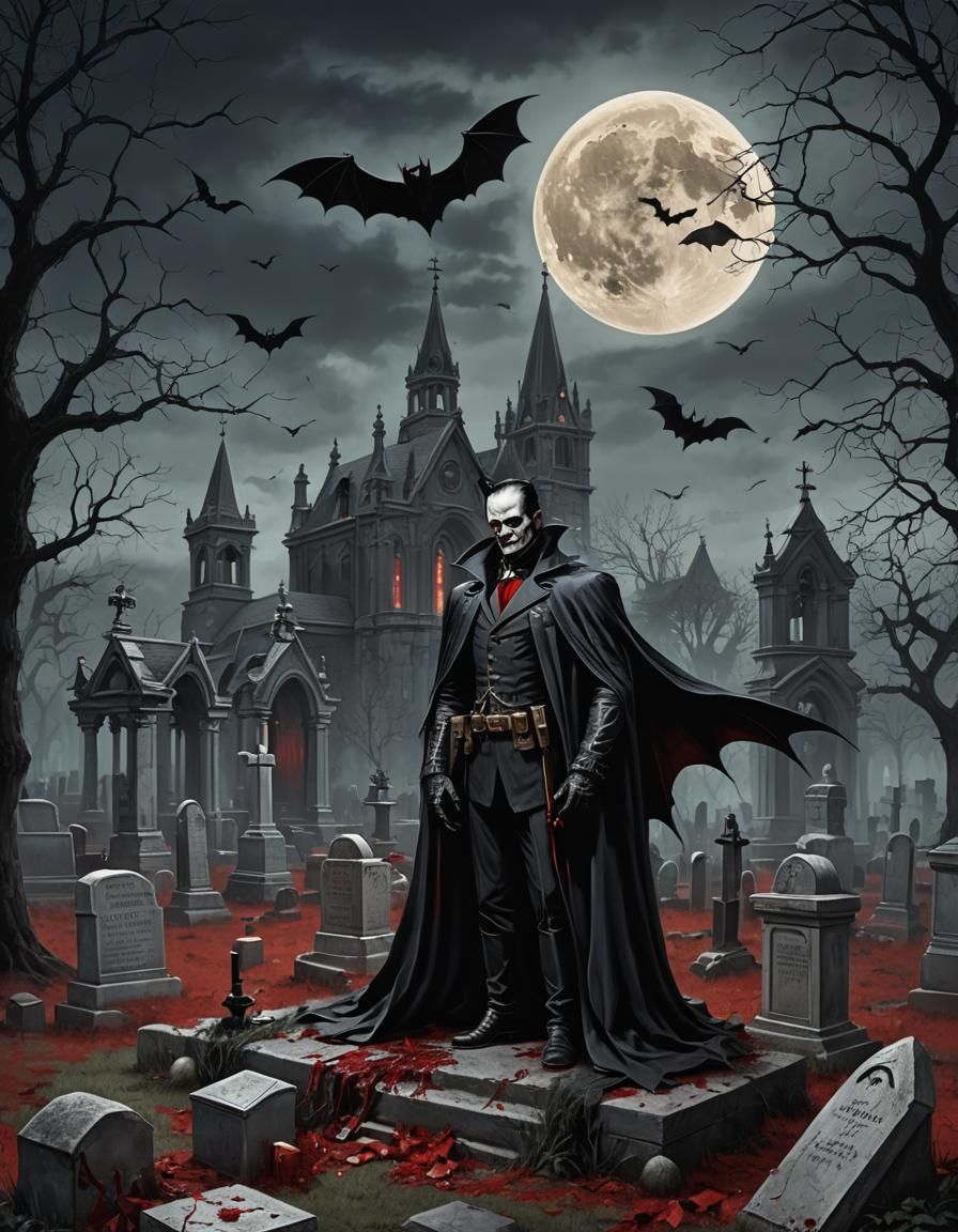 Dark Victorian Gothic Horror: Bat Over Bloody Moon