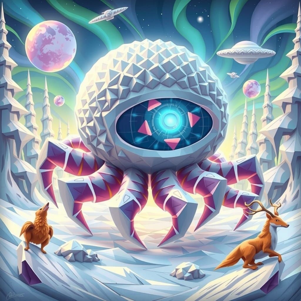 Vibrant Origami Sculpture in Geometric Style