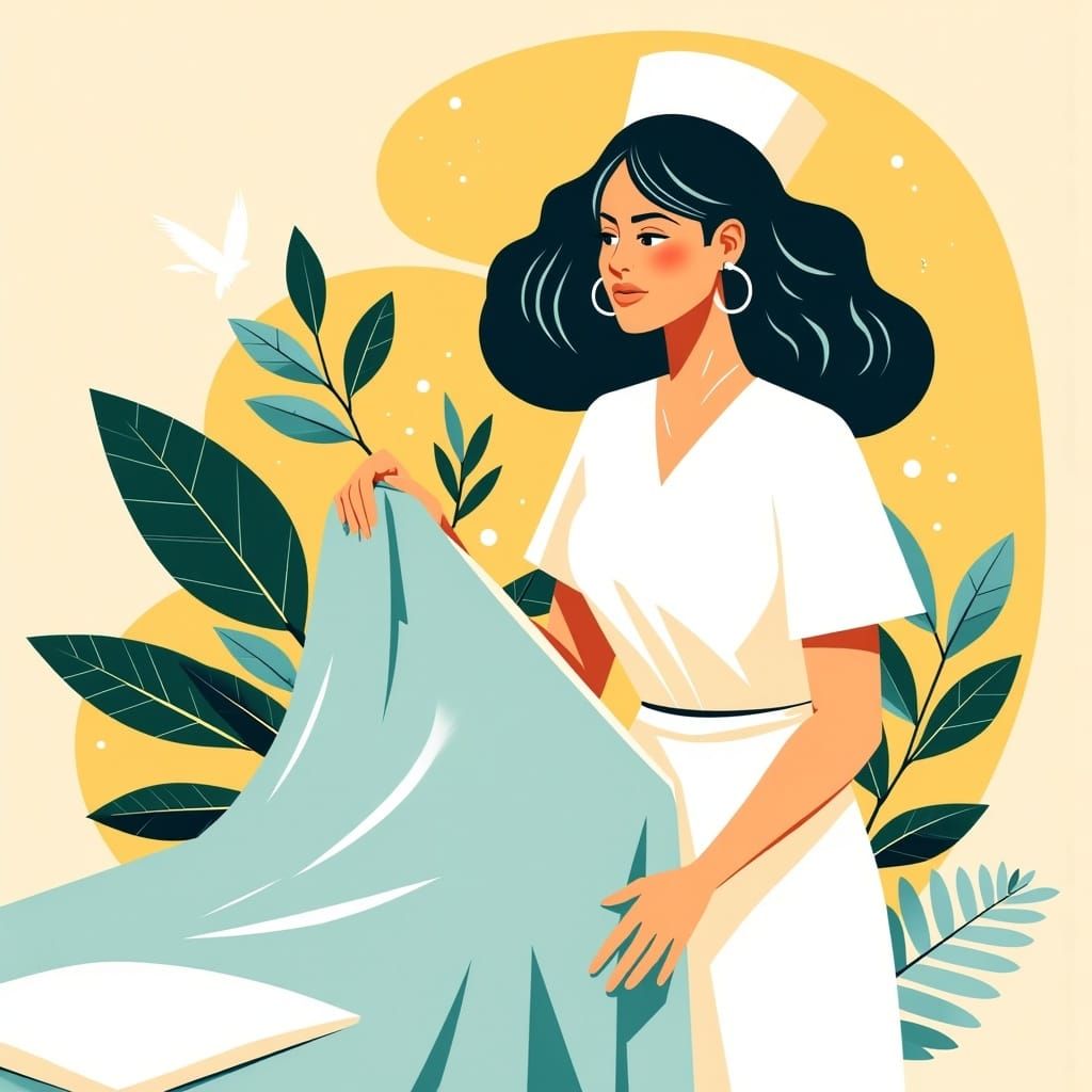 Nurse Adjusting Blanket in Bold Minimalist Illustration