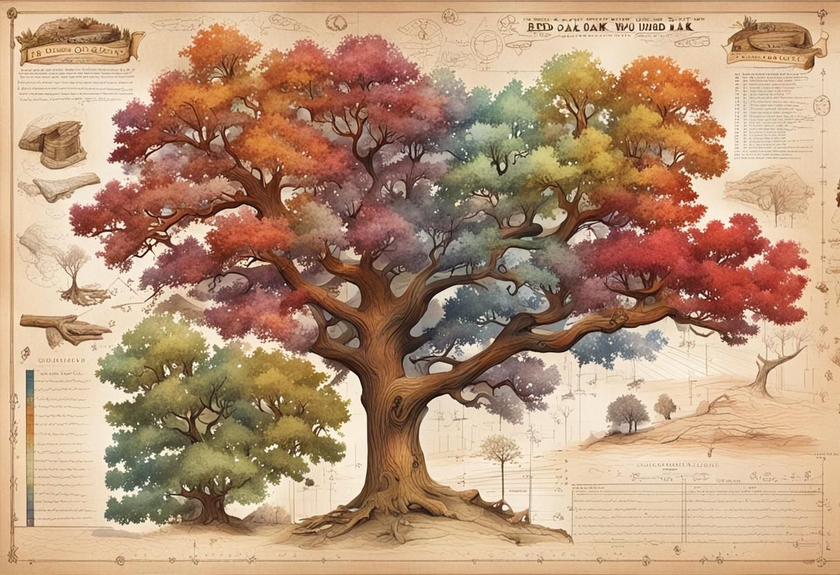 Red Oak Wood Properties Chart as Hand-Drawn Illustration